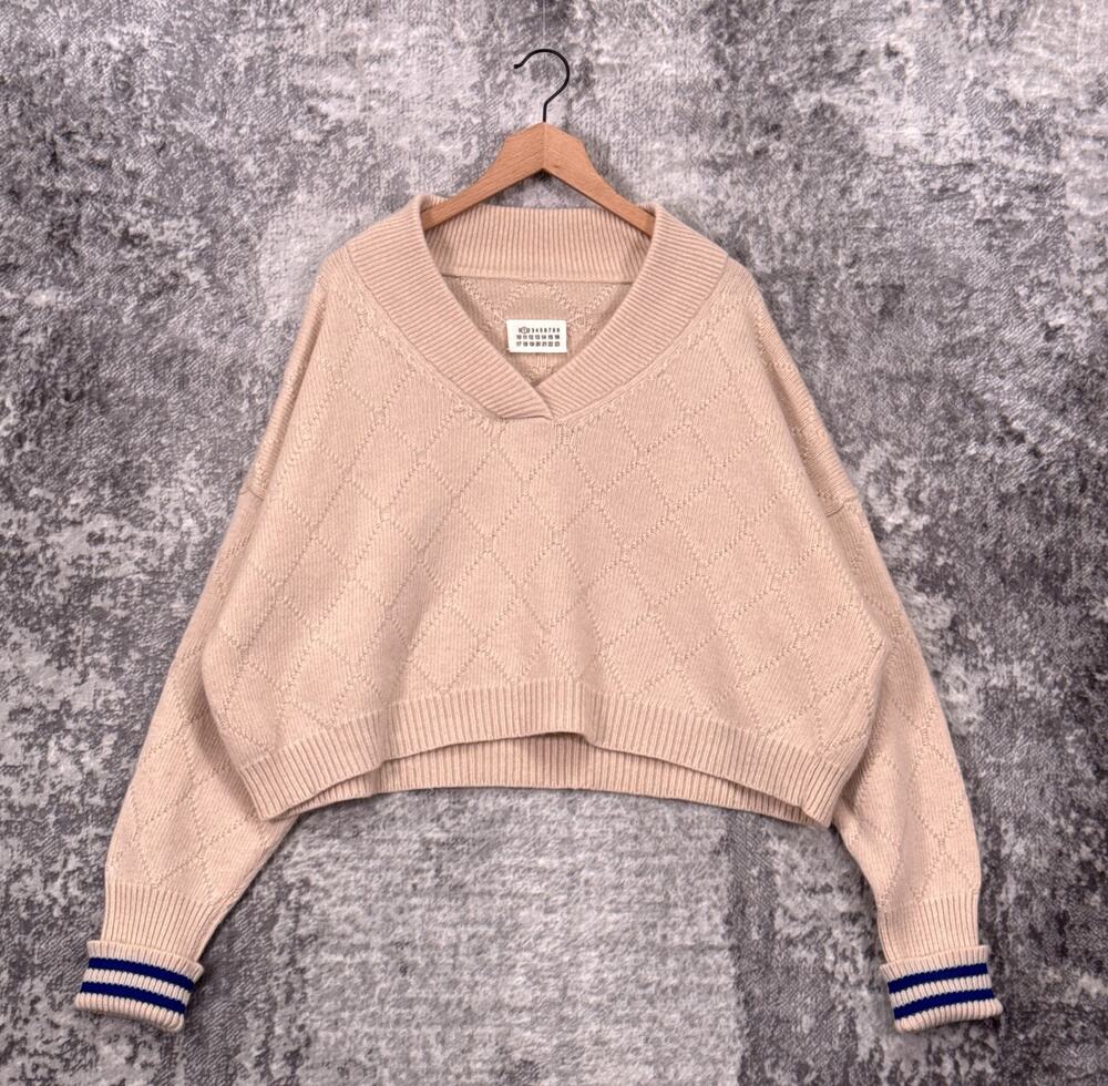 Maison Margiela Sweater 38 US 6 Womens Wool Knit Cropped Oversized Varsity